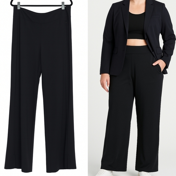 Athleta Travel Work Athletic Casual Essential Cosmic Wide Leg Pants Black 16T - Picture 1 of 14